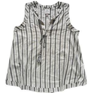 Knox Rose White & Grey Sleeveless Top with Stripe Pattern & Robe Knot Detail‎